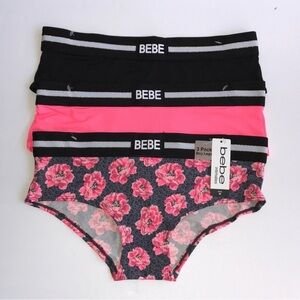 Bebe Set 3 pieces Boy Legs Panties Hipster Underwear. NWT Size Medium